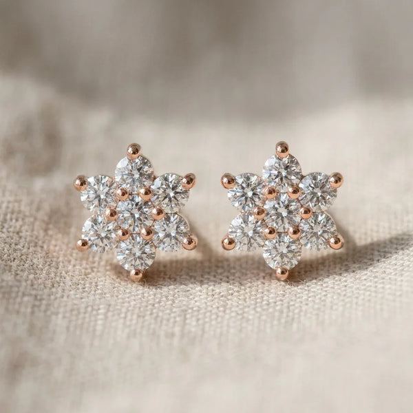 Rose gold Cluster Round Diamond Stud Earrings