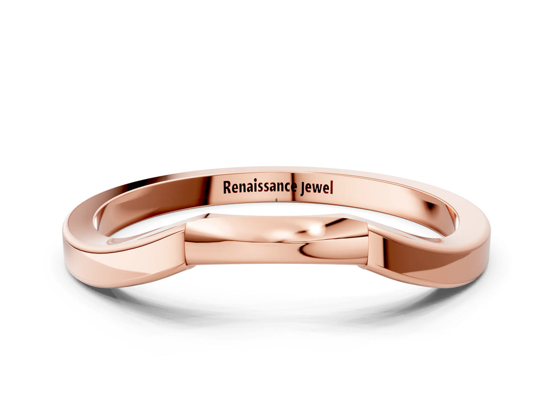 Rose gold Contoured Solitaire Round Bezel Set Wedding Band_4