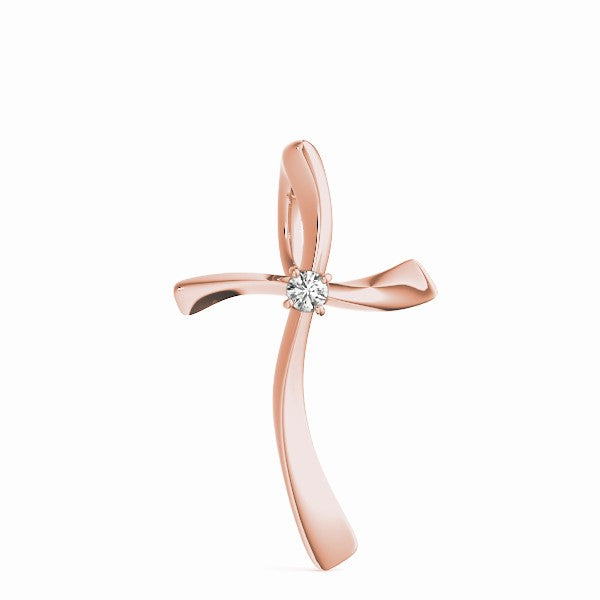 Rose gold Curved Cross Pendant with Round Diamond in Bezel Setting 1