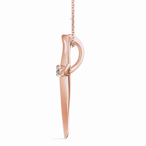 Rose gold Curved Cross Pendant with Round Diamond in Bezel Setting 2