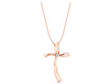 Rose gold Curved Cross Pendant with Round Diamond in Bezel Setting_37