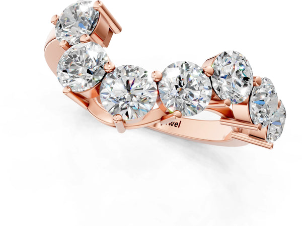 Rose gold Curved Diamond Cluster Band - Round Stones, Split Shank, Prong Setting