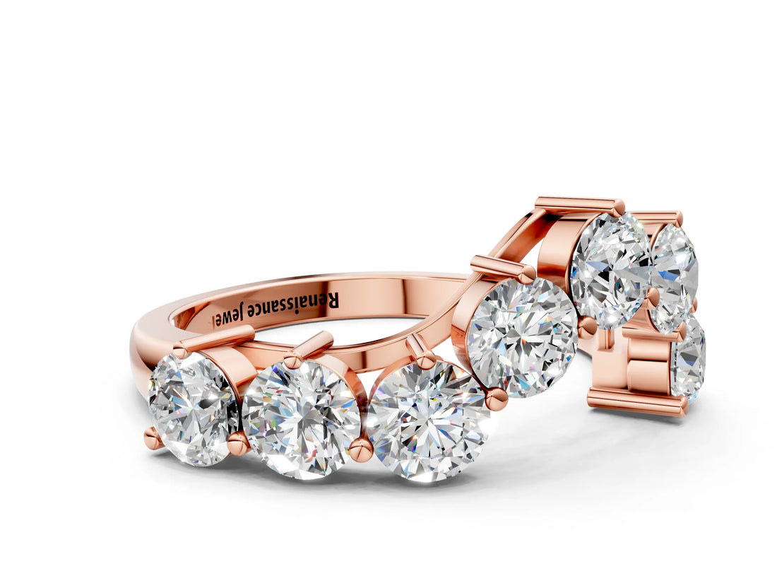 Rose gold Curved Diamond Cluster Band - Round Stones, Split Shank, Prong Setting_16