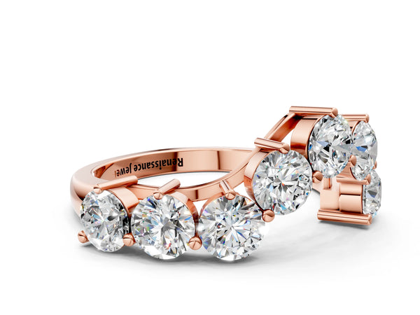 Rose gold Curved Diamond Cluster Band - Round Stones, Split Shank, Prong Setting