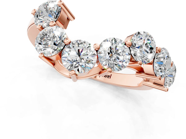 Rose gold Curved Diamond Cluster Band - Round Stones, Split Shank, Prong Setting