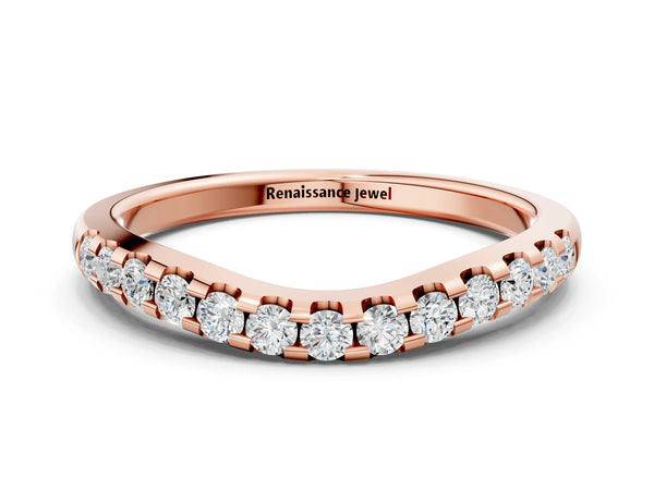 Rose gold Curved Diamond Half Eternity Band with Round Cut Stones in Pavé Setting