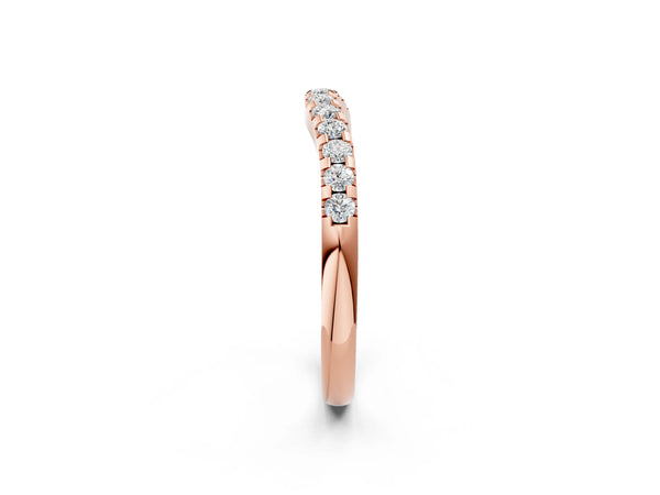 Rose gold Curved Diamond Half Eternity Band with Round Cut Stones in Pavé Setting