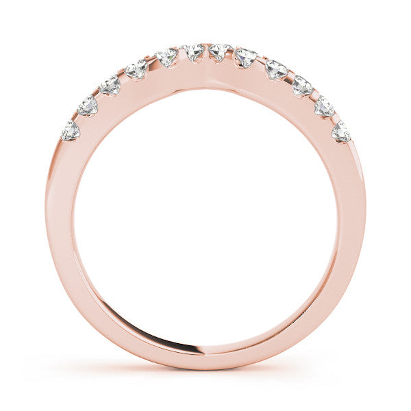Rose gold Curved Diamond Half Eternity Ring with Round Cut Stones and Shared Prong Setting 1