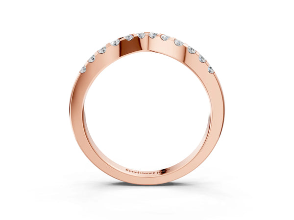 Rose gold Curved Diamond Half Eternity Ring with Round Cut Stones and Shared Prong Setting