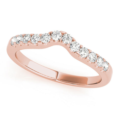 Rose gold Curved Diamond Half Eternity Ring with Round Cut Stones and Shared Prong Setting