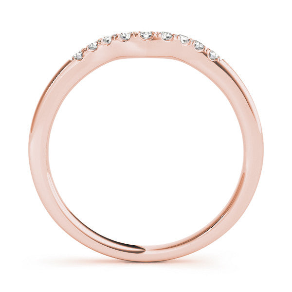 Rose gold Curved Diamond Wedding Band with Round Cut Stones and Shared Prong Setting 1