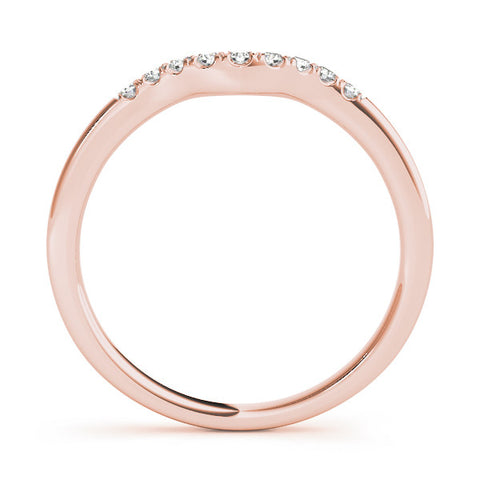 Rose gold Curved Diamond Wedding Band with Round Cut Stones and Shared Prong Setting 1