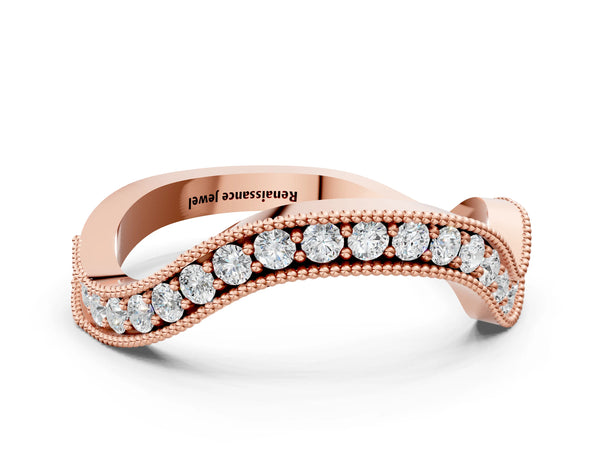 Rose gold Curved Milgrain Round Diamond Pavé Wedding Band