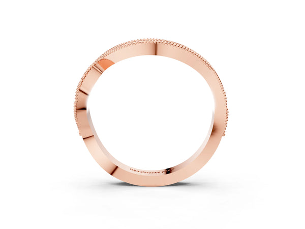 Rose gold Curved Milgrain Round Diamond Pavé Wedding Band