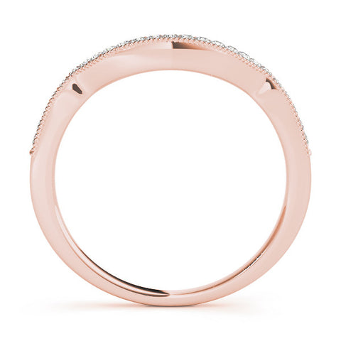 Rose gold Curved Pavé Diamond Milgrain Band with Round Brilliant Stones 1