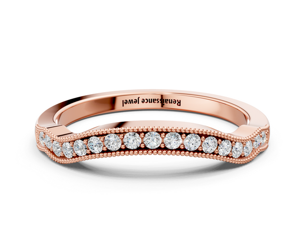 Rose gold Curved Pavé Diamond Milgrain Band with Round Brilliant Stones