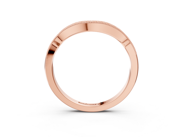 Rose gold Curved Pavé Diamond Milgrain Band with Round Brilliant Stones