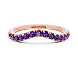 Rose gold Curved Pavé Round Amethyst Wedding Band with Shared Prong Setting_6