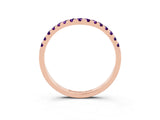Rose gold Curved Pavé Round Amethyst Wedding Band with Shared Prong Setting_9