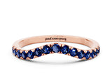 Rose gold Curved Pavé Round Blue Sapphire Wedding Band with Shared Prong Setting_6