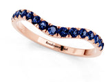 Rose gold Curved Pavé Round Blue Sapphire Wedding Band with Shared Prong Setting_7