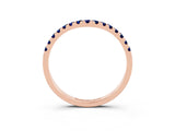 Rose gold Curved Pavé Round Blue Sapphire Wedding Band with Shared Prong Setting_9