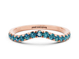 Rose gold Curved Pavé Round Blue Topaz Wedding Band with Shared Prong Setting_6