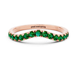 Rose gold Curved Pavé Round Emerald Wedding Band with Shared Prong Setting_6