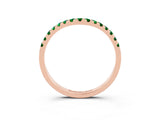 Rose gold Curved Pavé Round Emerald Wedding Band with Shared Prong Setting_9