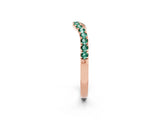 Rose gold Curved Pavé Round Green Sapphire Wedding Band with Shared Prong Setting_8