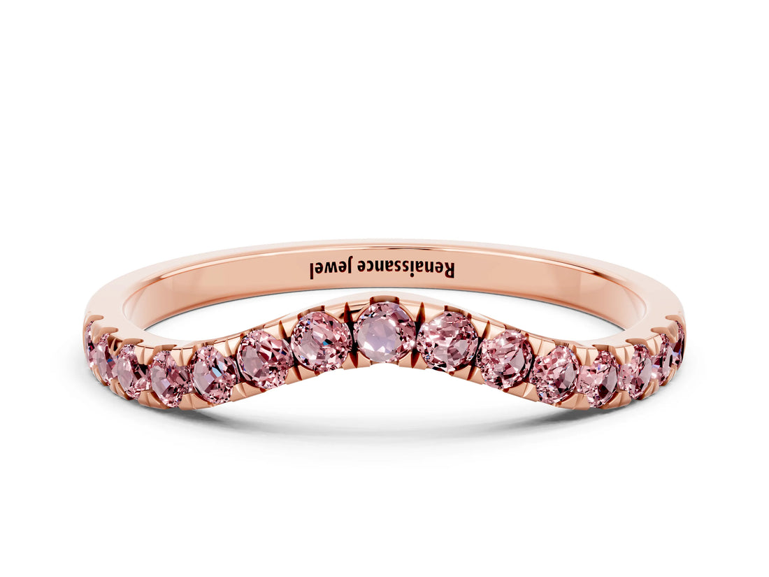 Rose gold Curved Pavé Round Morganite Wedding Band with Shared Prong Setting_6