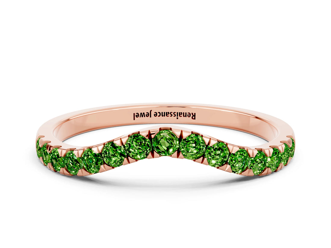Rose gold Curved Pavé Round Peridot Wedding Band with Shared Prong Setting_6