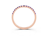 Rose gold Curved Pavé Round Tanzanite Wedding Band with Shared Prong Setting_9