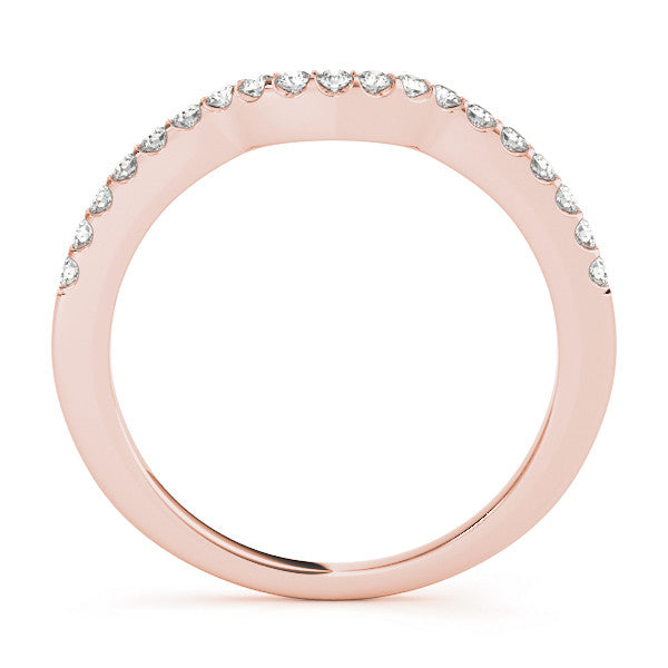 Rose gold Curved Pave Round Diamond Wedding Band with Shared Prong Setting 1