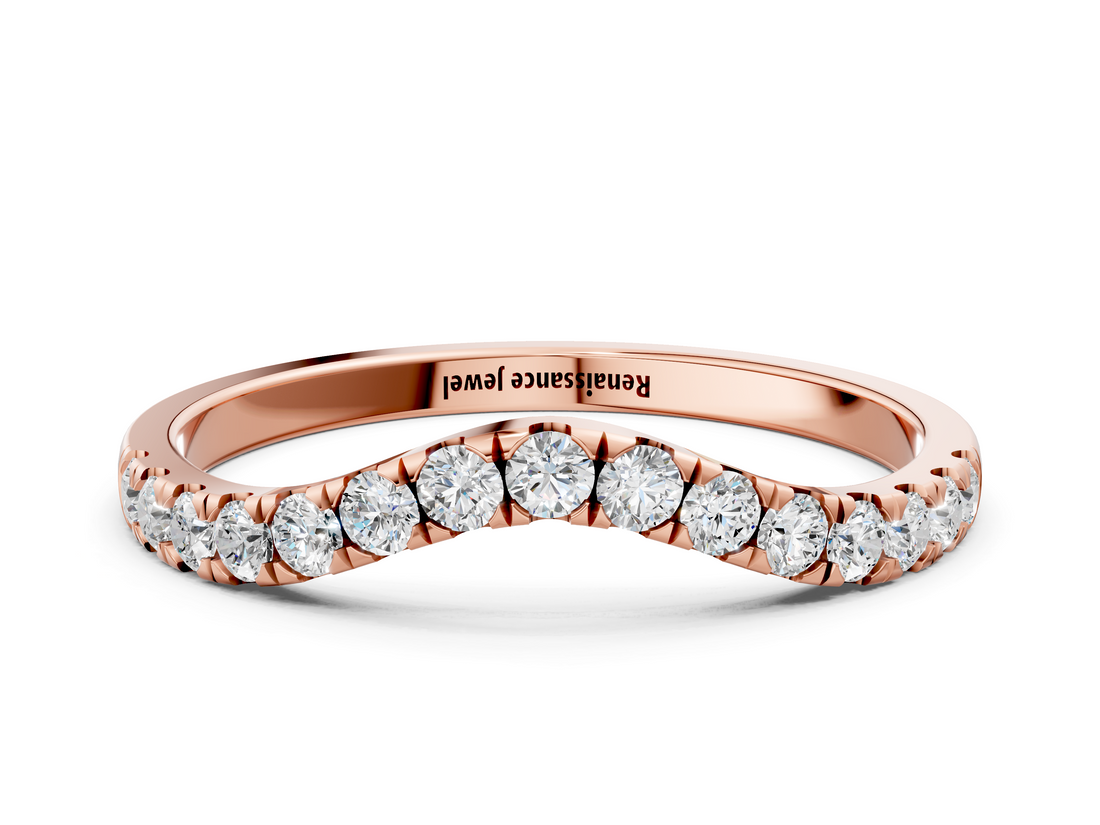 Rose gold Curved Pave Round Diamond Wedding Band with Shared Prong Setting_82