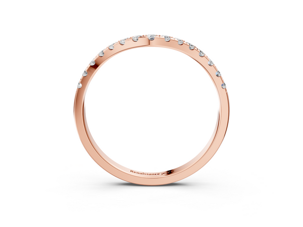 Rose gold Curved Pavé Round Diamond Wedding Band with Shared Prong Setting