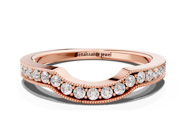 Rose gold Curved Round Diamond Band with Milgrain Pavé Setting
