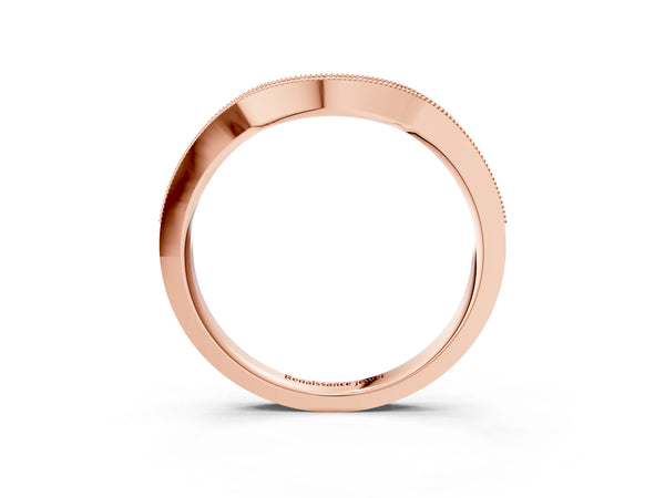 Rose gold Curved Round Diamond Band with Milgrain Pavé Setting