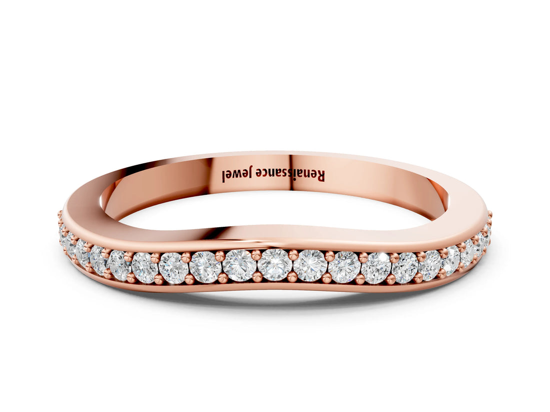 Rose gold Curved Round Diamond Band with Pavé Setting_2