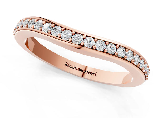 Rose gold Curved Round Diamond Band with Pavé Setting