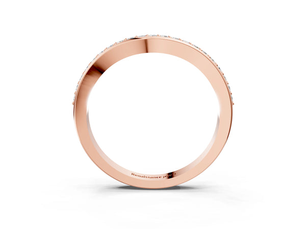 Rose gold Curved Round Diamond Band with Pavé Setting
