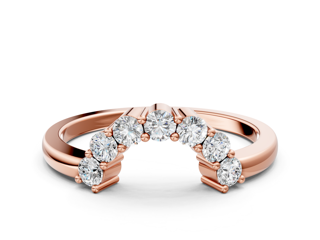 Rose gold Curved Round Diamond Pave Band with Prong Setting_4