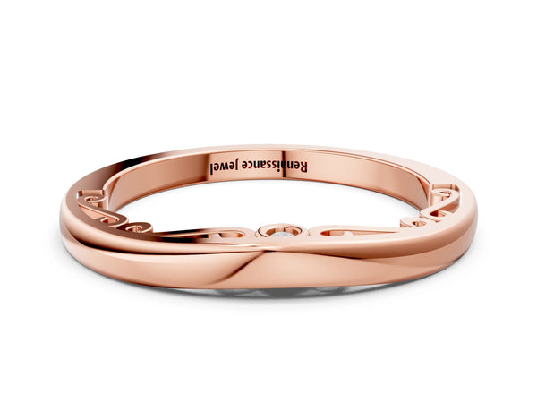Rose gold Curved Solitaire Round Bezel Contour Band