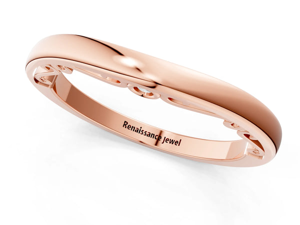 Rose gold Curved Solitaire Round Bezel Contour Band