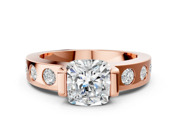 Rose gold Cushion Brilliant Channel-Set Diamond Ring with Bezel Prong Setting