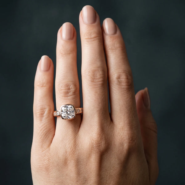 Rose gold Cushion Brilliant Channel-Set Diamond Ring with Bezel Prong Setting