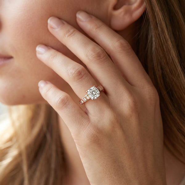 Rose gold Cushion Brilliant Channel-Set Diamond Ring with Bezel Prong Setting