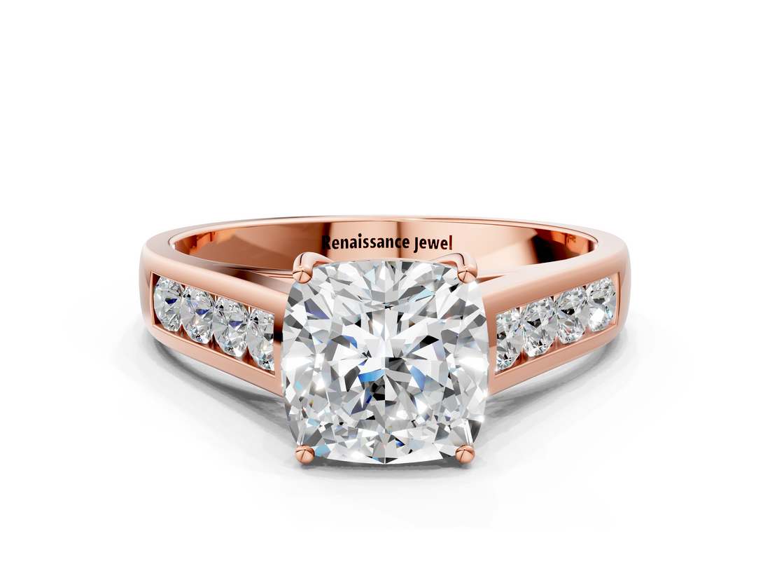 Rose gold Cushion Brilliant Channel-Set Solitaire Ring with Four-Prong Setting_37