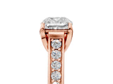 Rose gold Cushion Brilliant Cut Diamond Engagement Ring with Pavé Band and Four-Prong Setting_63