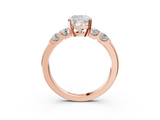 Rose gold Cushion Brilliant Cut Diamond Five-Stone Prong Set Engagement Ring with Channel Band_26